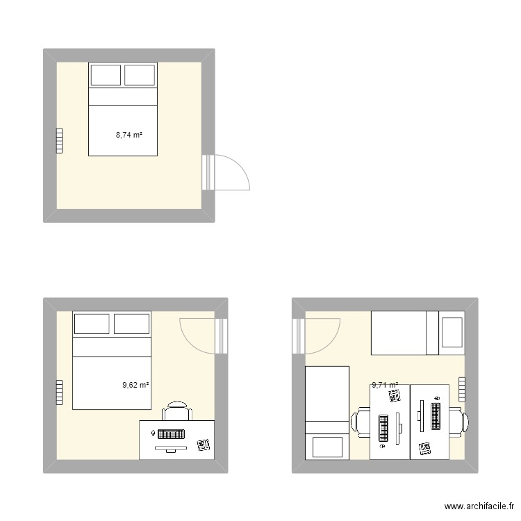 Chambres enfants. Plan de 3 pièces et 28 m2