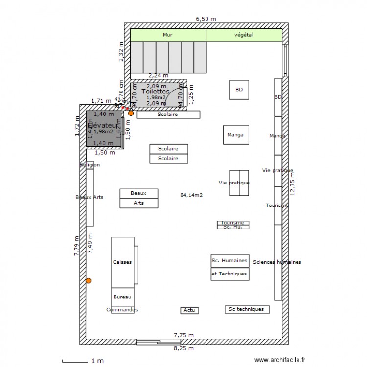 Librairie RdC aménagé. Plan de 0 pièce et 0 m2