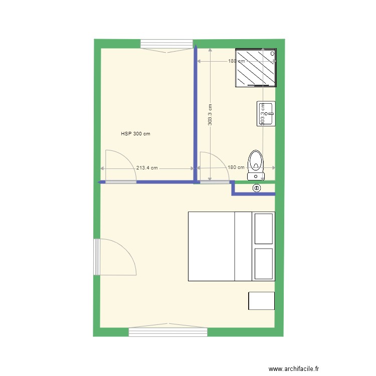 Cenon chambre Option 1. Plan de 1 pièce et 5 m2