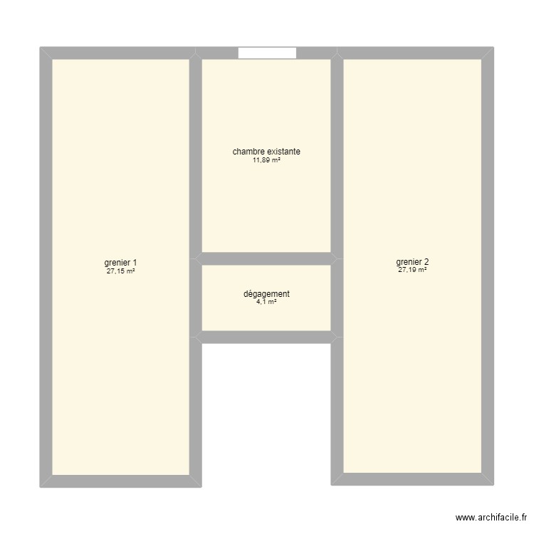 étage existant. Plan de 4 pièces et 70 m2