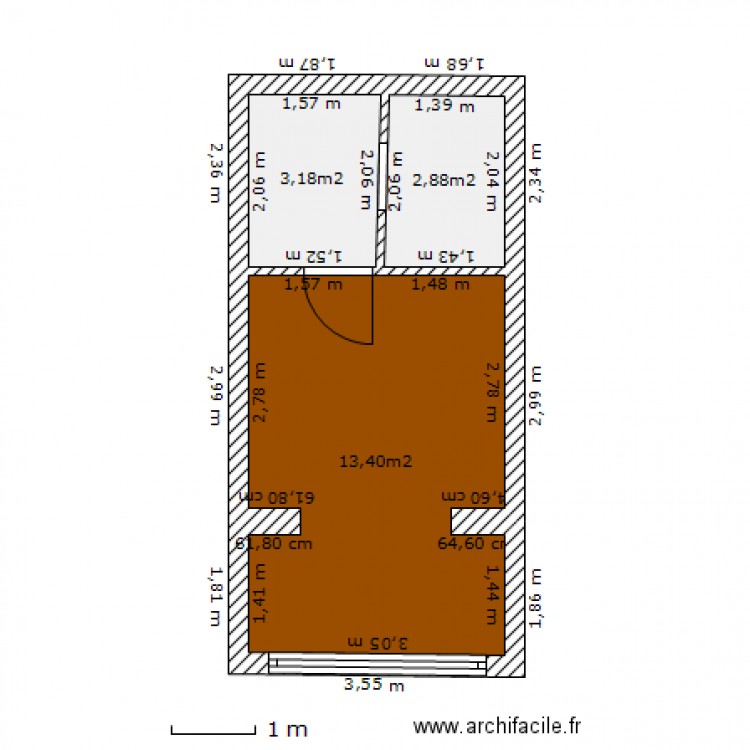 STUDIO dimmensions des murs actuel. Plan de 0 pièce et 0 m2