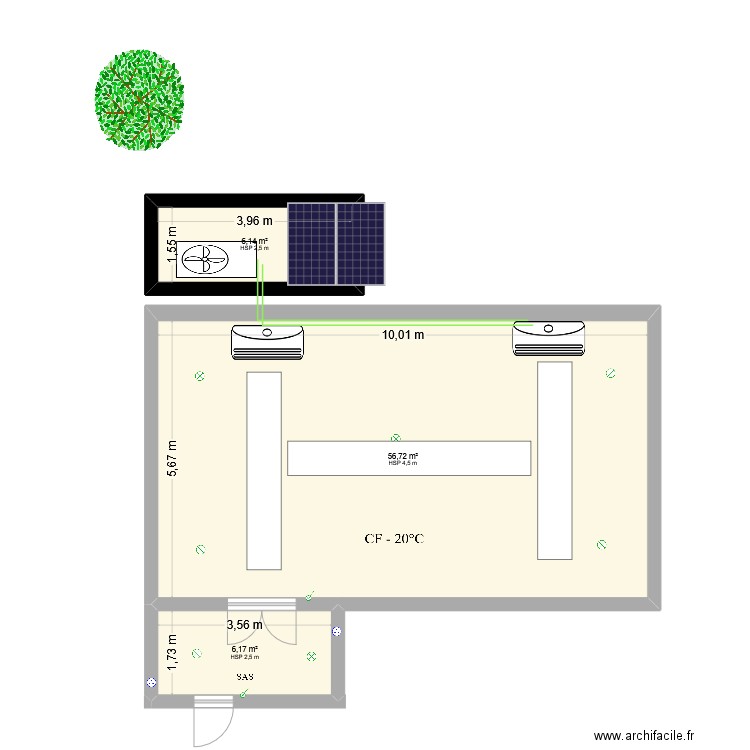 CF négative. Plan de 3 pièces et 69 m2