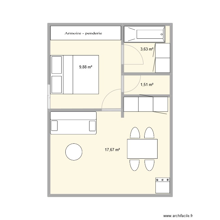 imm tour. Plan de 4 pièces et 33 m2