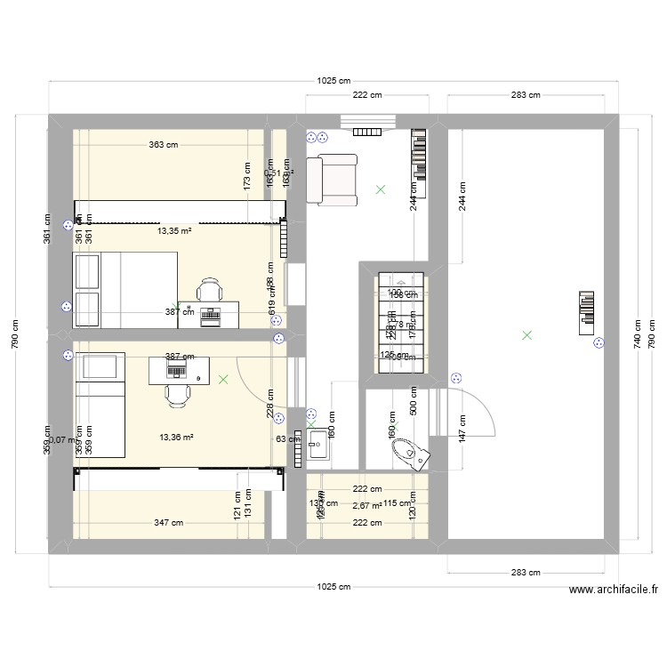 grenier filles 2024 08 10. Plan de 6 pièces et 32 m2