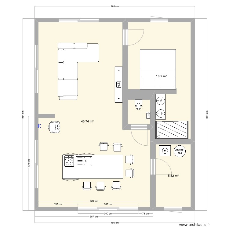 Atelier ouvertures chassis. Plan de 3 pièces et 65 m2