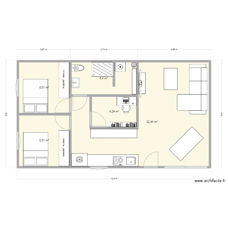 pour moi . Plan de 5 pièces et 59 m2