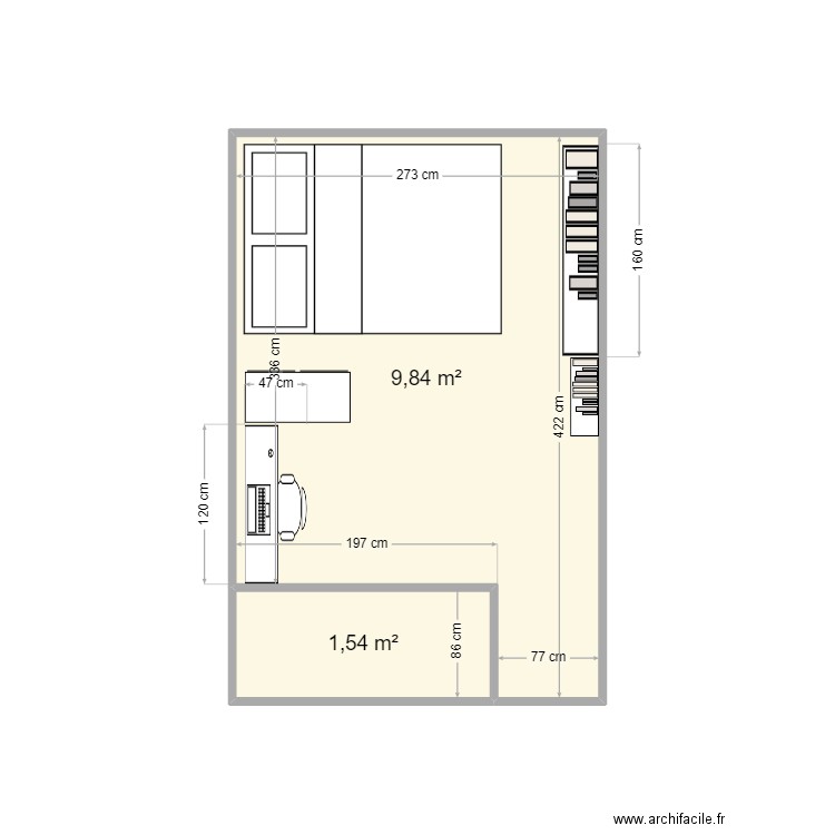 chambre maxence. Plan de 2 pièces et 11 m2