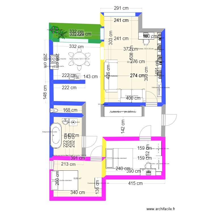 appart viaud_et meuble. Plan de 5 pièces et 40 m2