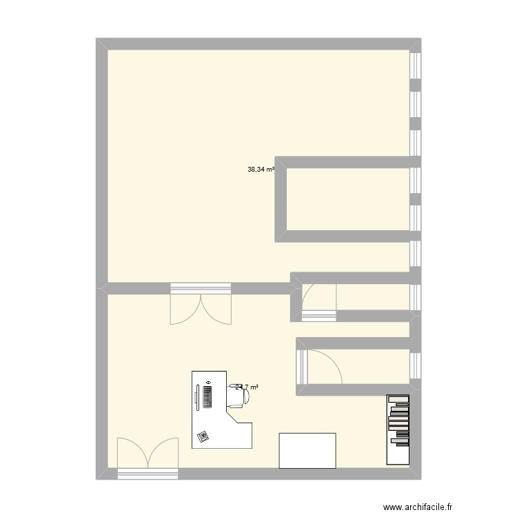 Biblio CCML avant. Plan de 2 pièces et 63 m2