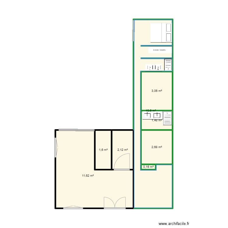 Projet 2. Plan de 8 pièces et 33 m2