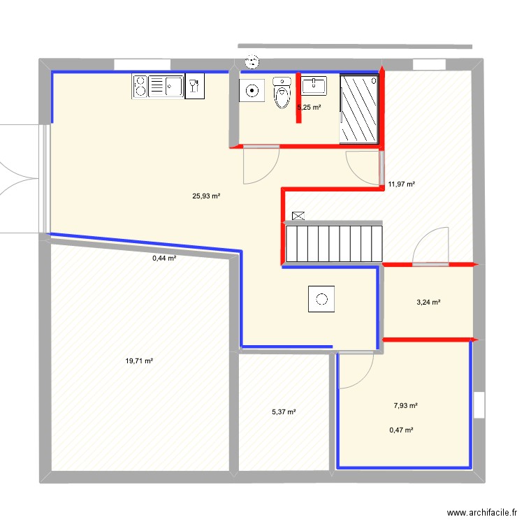 Sandrine. Plan de 9 pièces et 80 m2