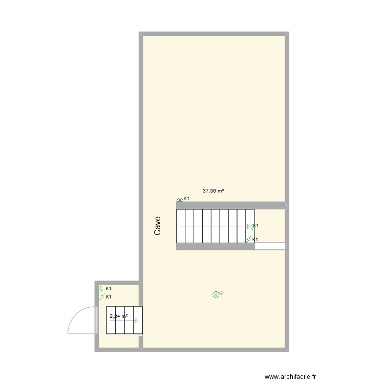 Mons 01 Cave. Plan de 2 pièces et 40 m2