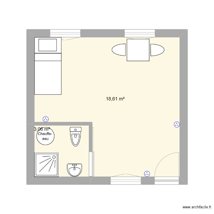 remif. Plan de 2 pièces et 22 m2