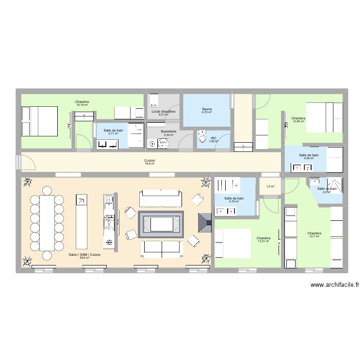 LouBercail4. Plan de 15 pièces et 151 m2