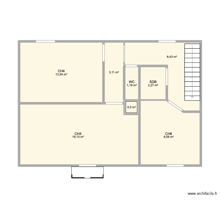 Niveau 3. Plan de 8 pièces et 58 m2