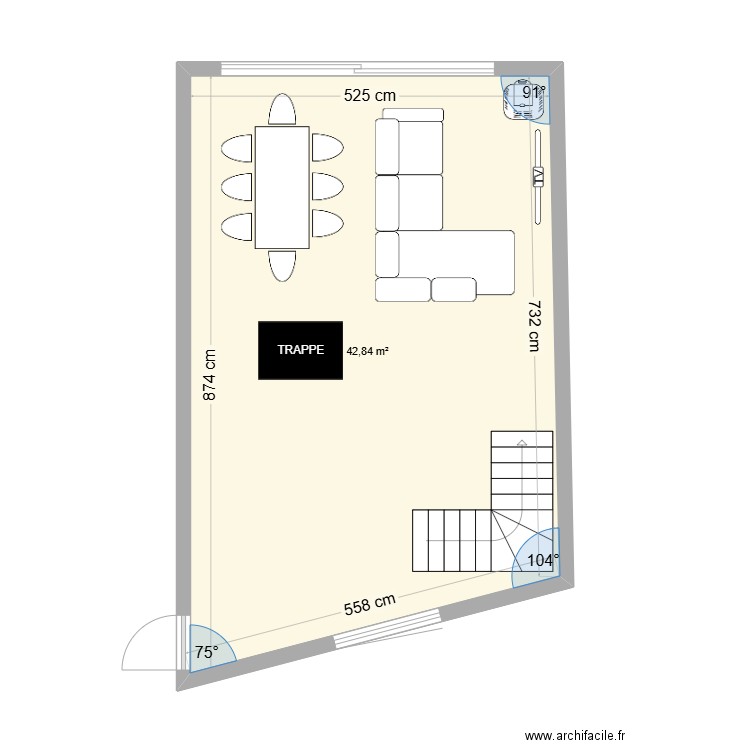 PLAN RDC BASE. Plan de 1 pièce et 43 m2