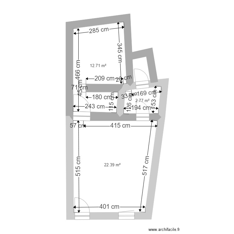 WAVRE Nuit et jour. Plan de 3 pièces et 38 m2