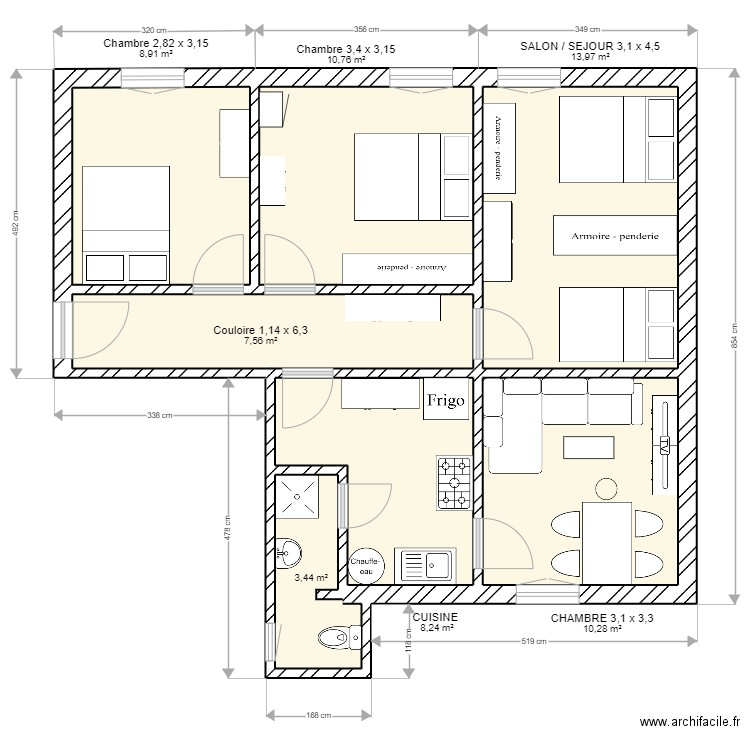 Logement Mairie meublé 2/chambres. Plan de 0 pièce et 0 m2