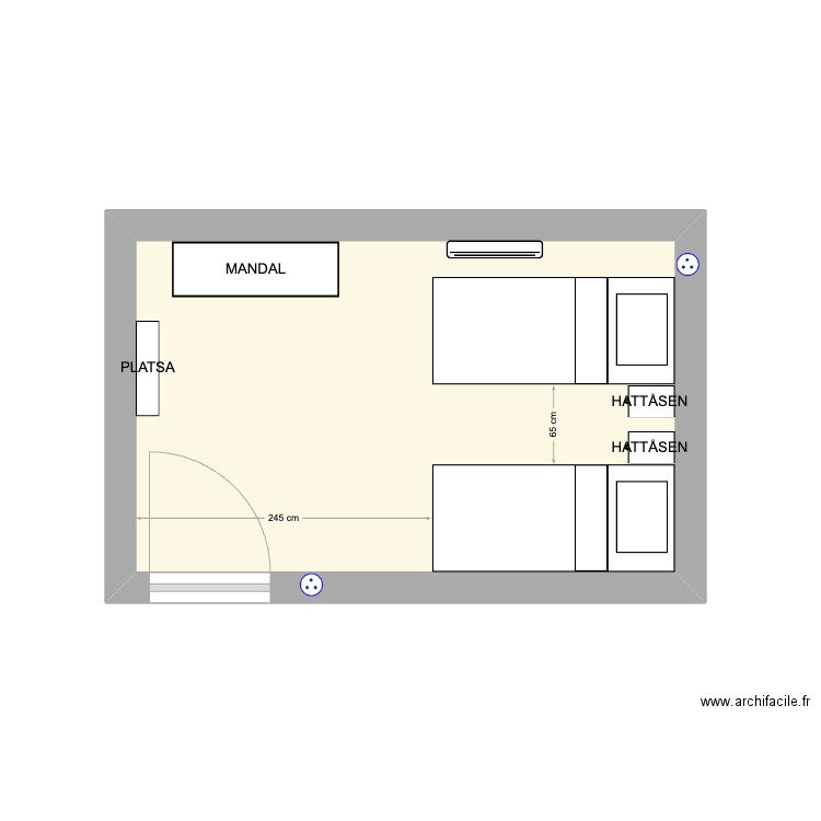 Chambre 2. Plan de 1 pièce et 12 m2