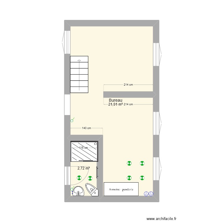 Buanderie. Plan de 2 pièces et 25 m2