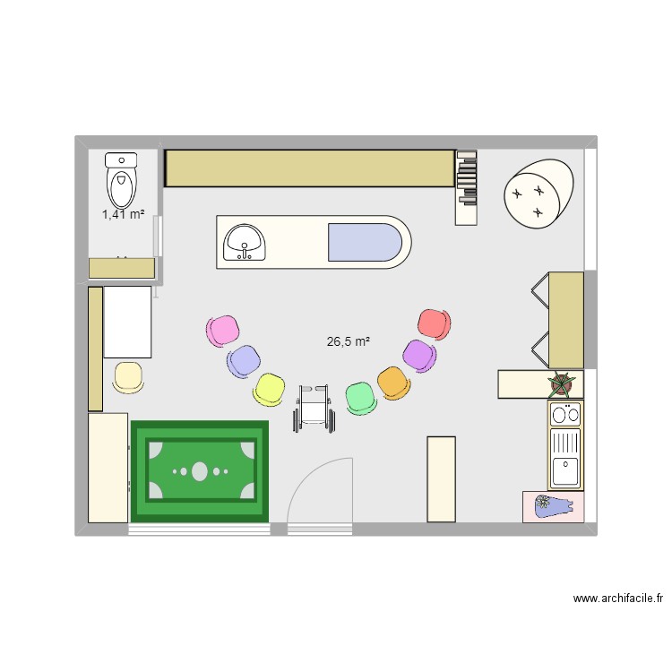 Local. Plan de 2 pièces et 28 m2