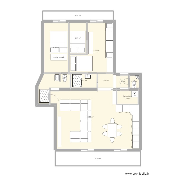 Airelles V5. Plan de 11 pièces et 94 m2