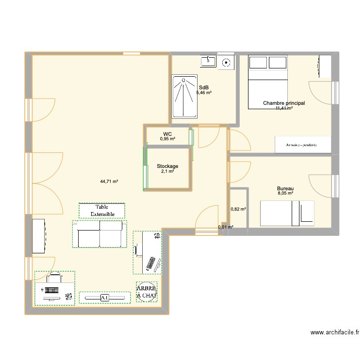 schumann v2. Plan de 8 pièces et 74 m2