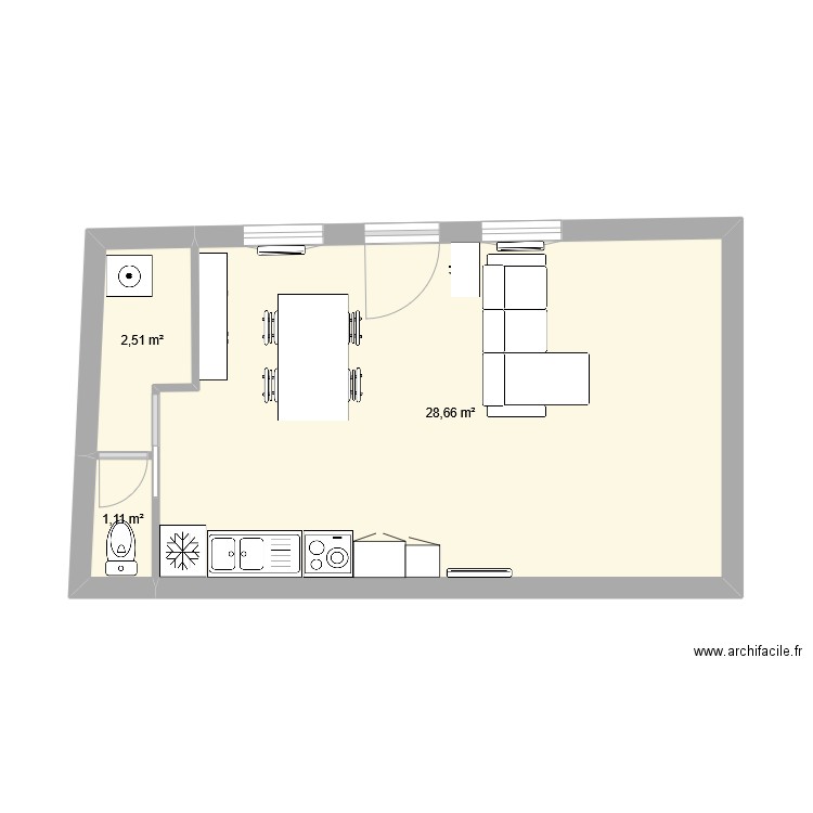 vgnfxhjn,xfyhb. Plan de 3 pièces et 32 m2