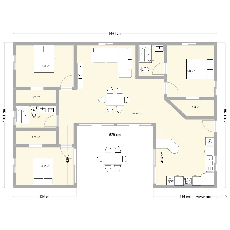 Maison +/- 110 m² mod hfggg. Plan de 9 pièces et 101 m2