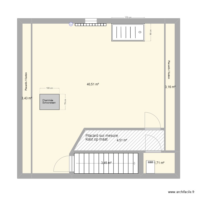 grenier. Plan de 6 pièces et 57 m2