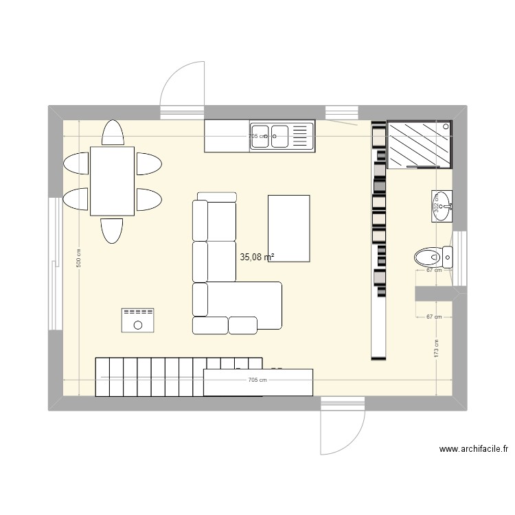 Tiny house. Plan de 1 pièce et 35 m2