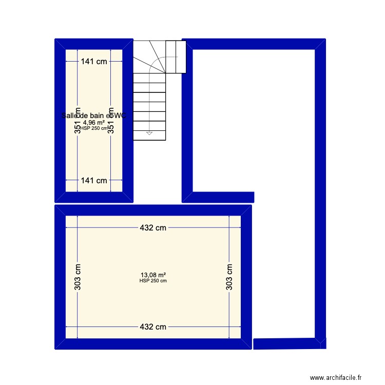 combles. Plan de 2 pièces et 18 m2