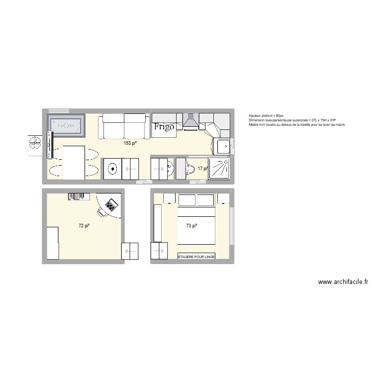 MINI MAISON 8 x 22. Plan de 4 pièces et 29 m2