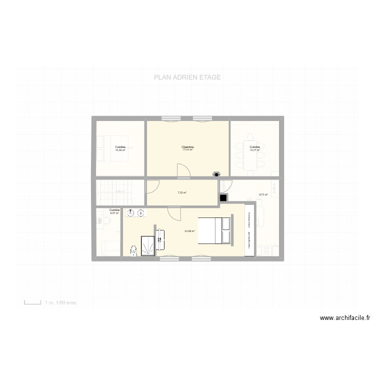 PLAN ADRIEN 2 ETAGE. Plan de 9 pièces et 90 m2