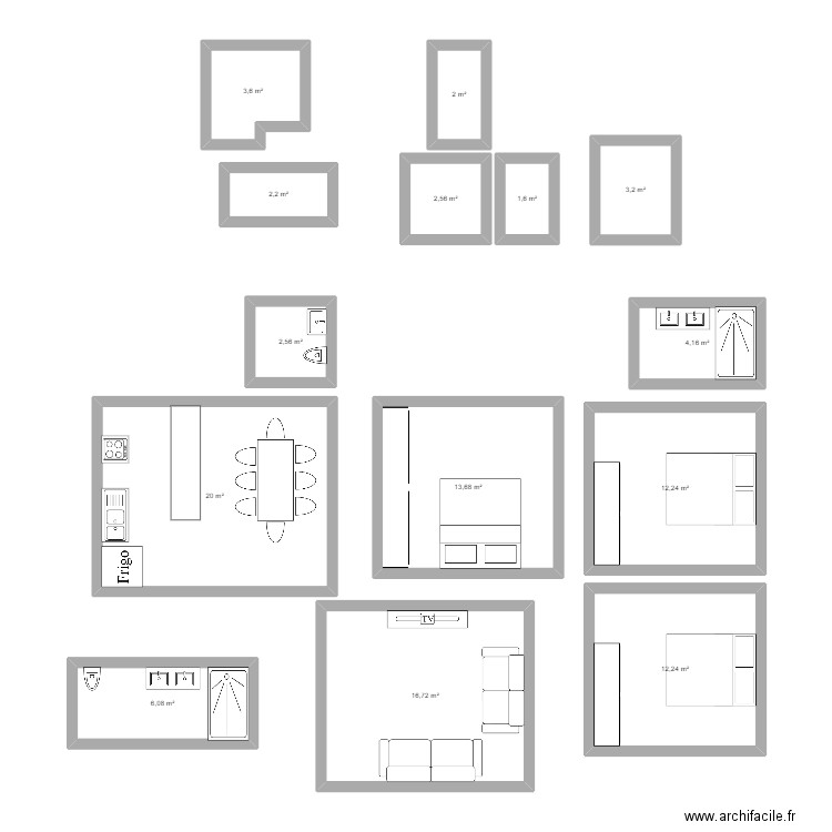 Eucalyptus01. Plan de 14 pièces et 103 m2