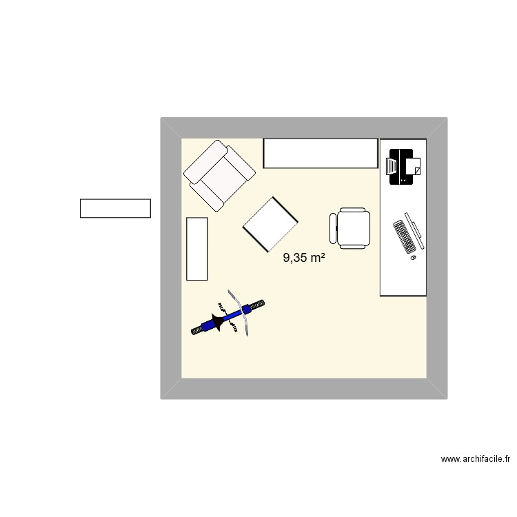 bureau largitzen. Plan de 1 pièce et 9 m2