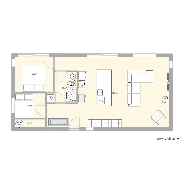 Chalet LAcBouchard 5. Plan de 5 pièces et 64 m2