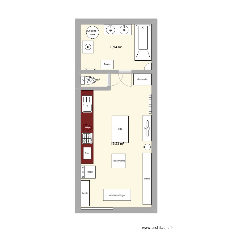 Cuisine 3. Plan de 3 pièces et 27 m2