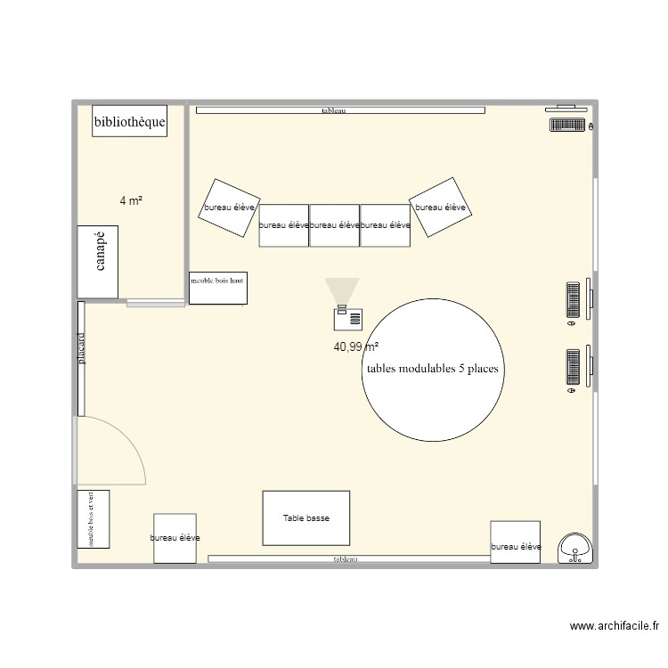 classe. Plan de 2 pièces et 45 m2