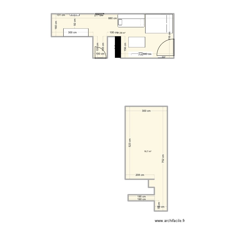 Studio Lormont. Plan de 2 pièces et 40 m2