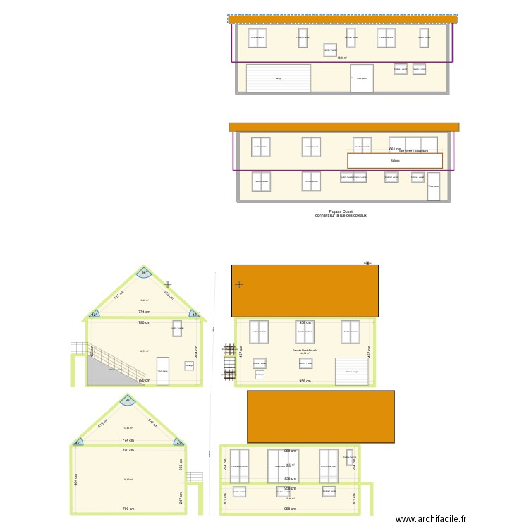 Plan de facade. Plan de 9 pièces et 326 m2