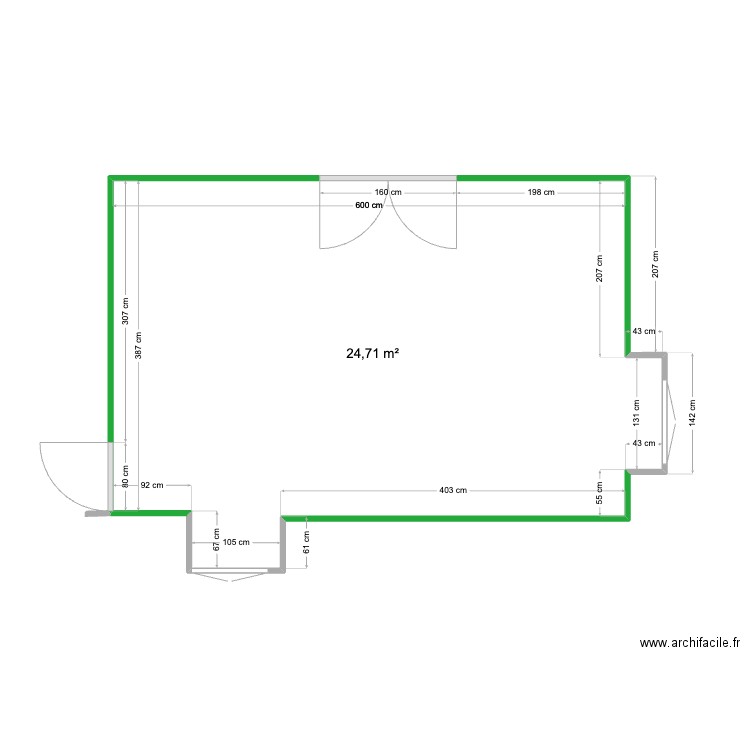 Salon. Plan de 1 pièce et 25 m2