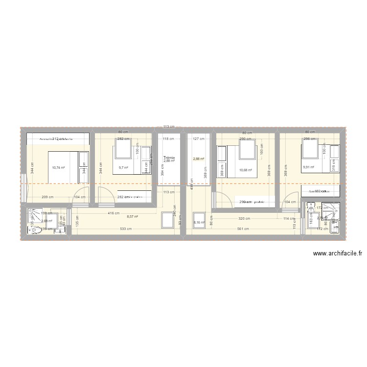 ETAGE 1 ET 2 LA LOGERIE. Plan de 10 pièces et 72 m2