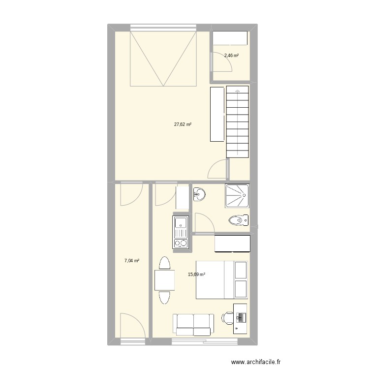 M2 Garage 2. Plan de 4 pièces et 53 m2