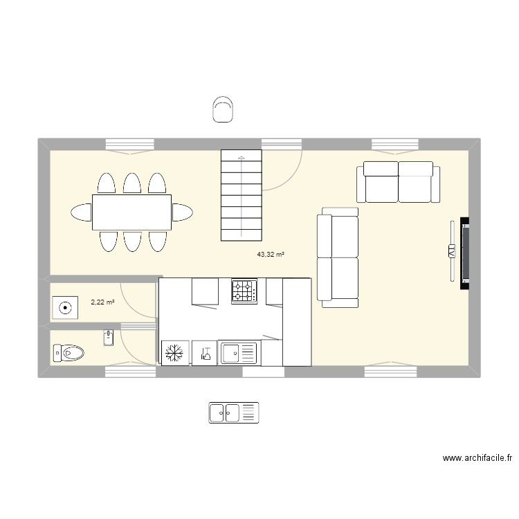 maison model 1. Plan de 2 pièces et 46 m2