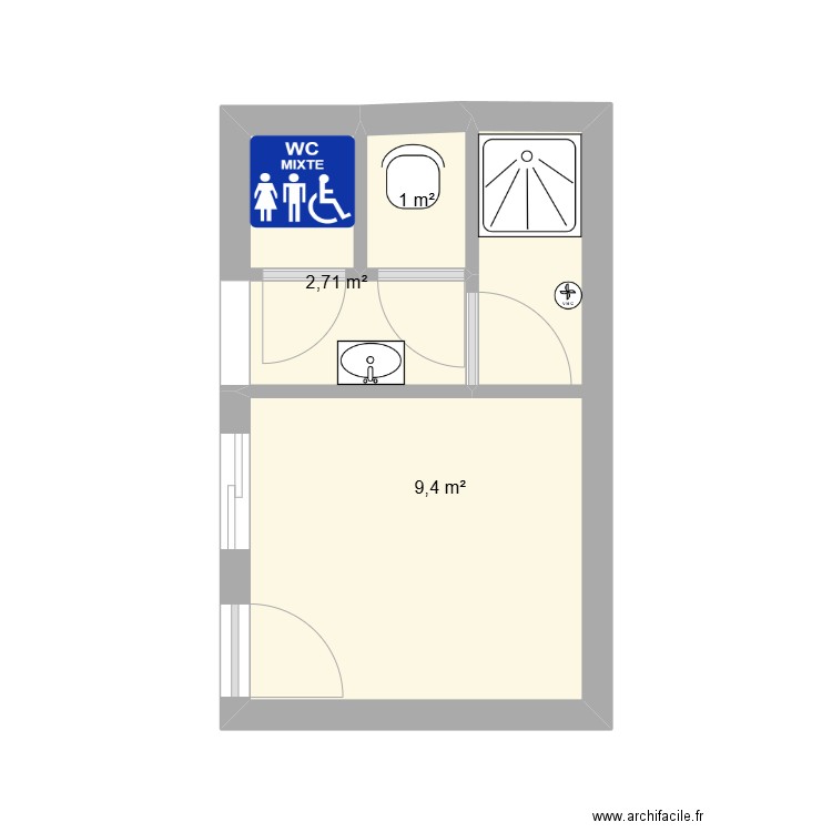 salle . Plan de 3 pièces et 13 m2