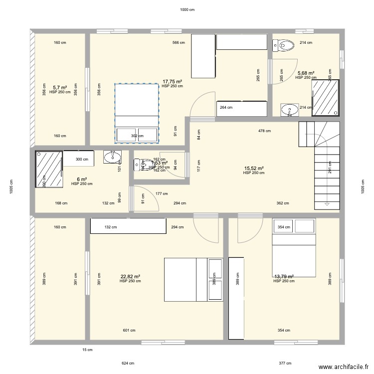 Doudou 2 HAUT 2. Plan de 8 pièces et 89 m2