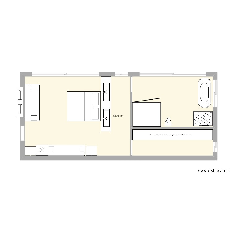 Chambre octobre bis. Plan de 1 pièce et 52 m2