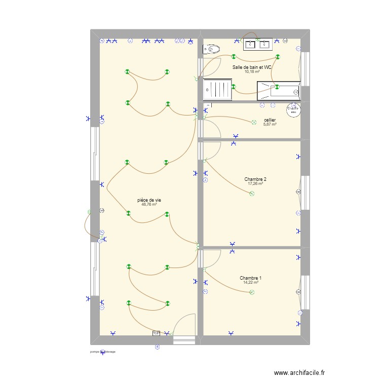 maison T . Plan de 5 pièces et 96 m2