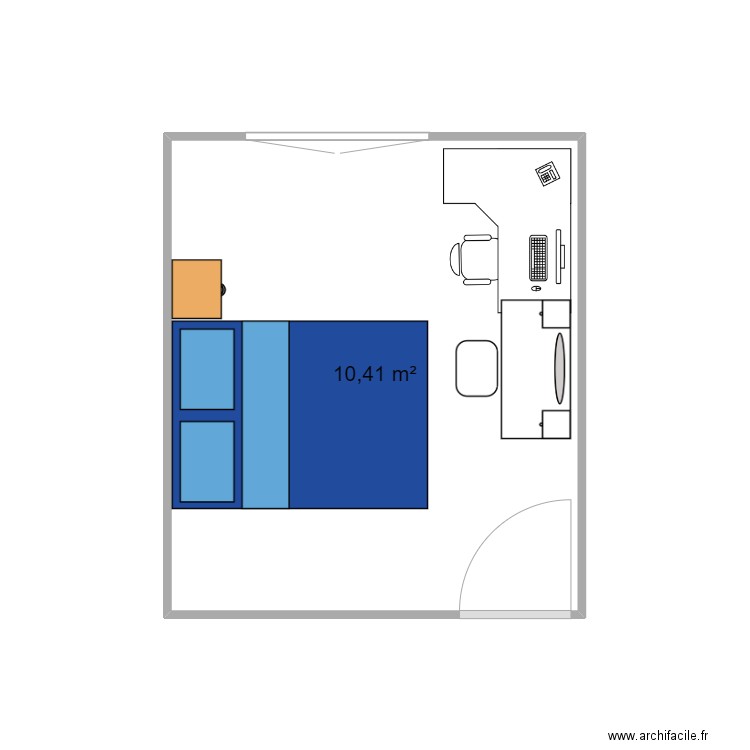 CHAMBRE DAPHNE. Plan de 1 pièce et 10 m2